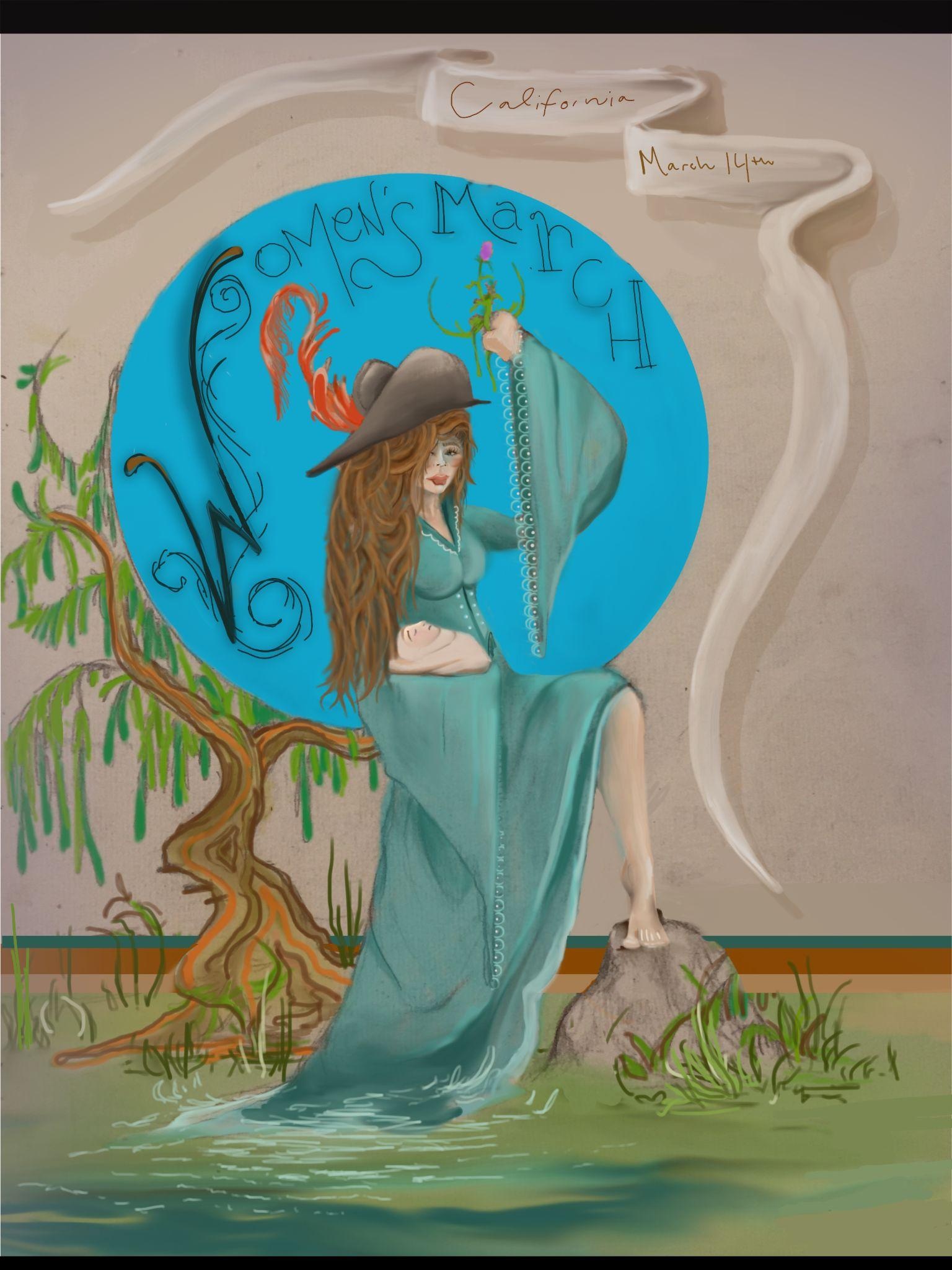 A figure with raised arms and a blue globe-like form